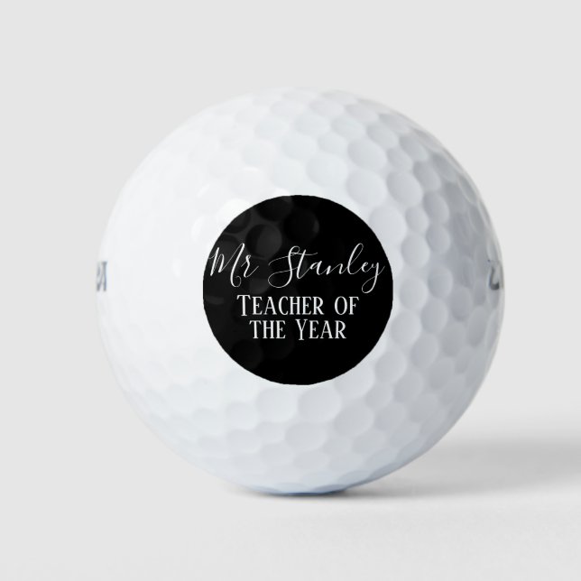 Teacher of the Year Personalised Modern Text Gift Golf Balls (Front)