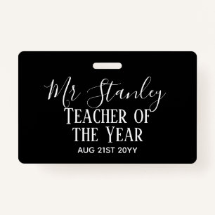 Teacher of the Year Personalised Modern Text Gift ID Badge