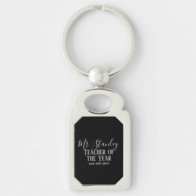 Teacher of the Year Personalised Modern Text Gift Key Ring (Front)