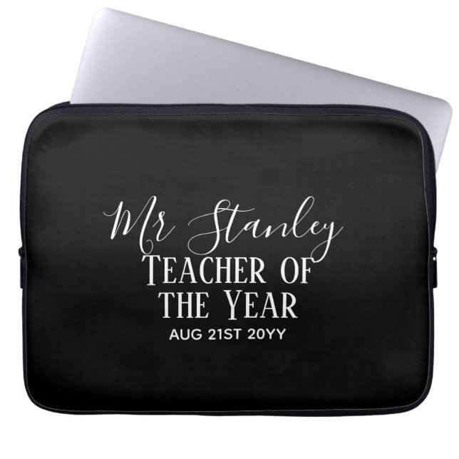 Teacher of the Year Personalised Modern Text Gift Laptop Sleeve (Front)