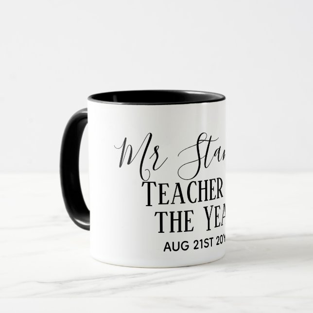 Teacher of the Year Personalised Modern Text Gift Mug (Front Left)
