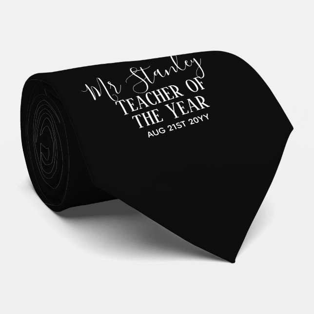 Teacher of the Year Personalised Modern Text Gift Tie (Rolled)