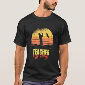 Teacher Off Duty Fishing Retro Sunset School Teach T-Shirt