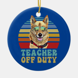 Teacher Off Duty Funny Norwegian Buhund Dog Ceramic Tree Decoration