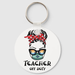 Teacher Off Duty Messy Bun Beach Sunset Teacher Key Ring