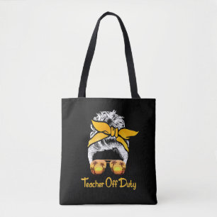 Teacher Off Duty Messy Bun Beach Sunset Teacher Tote Bag