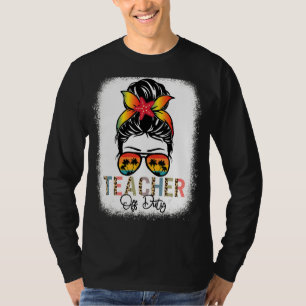 Teacher Off Duty Messy Bun Leopard Happy Last Day  T-Shirt