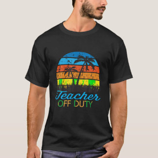 Teacher Off Duty Retro Vintage Sunset Palm Beach T T-Shirt