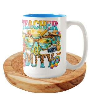 Teacher off duty summer vibes Two-Tone coffee mug