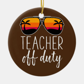 Teacher Off Duty Sunglasses Beach Sunset Ceramic Tree Decoration