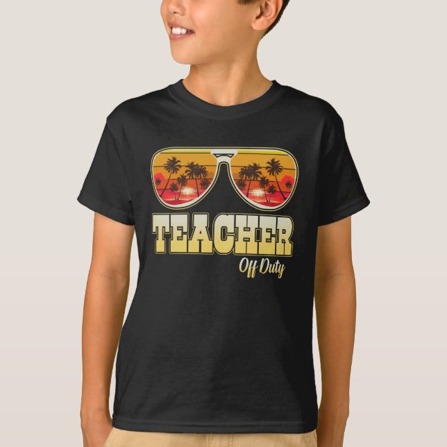 Teacher Off Duty Sunglasses Palm Tree Beach Sunset T-Shirt (Front)