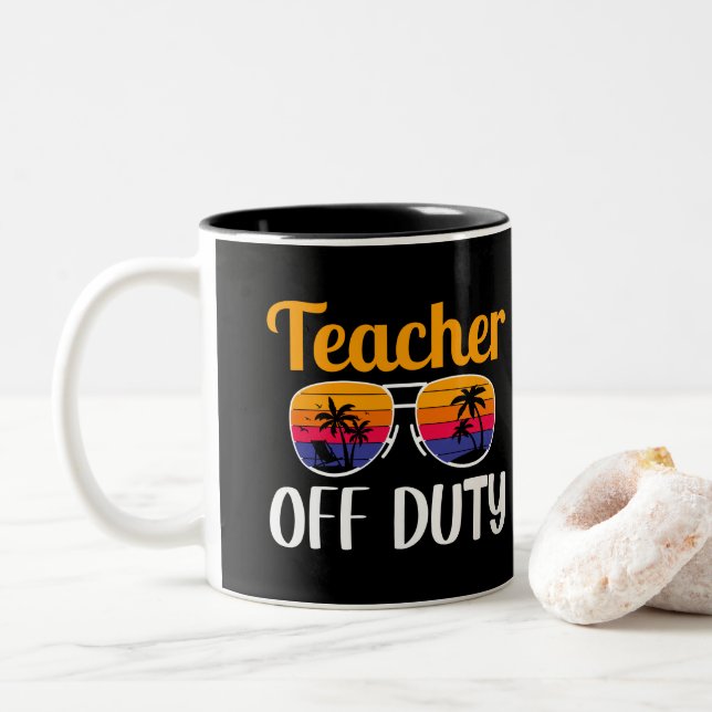 Teacher Off Duty, Teacher Gift, Summer Vacation  Two-Tone Coffee Mug (With Donut)
