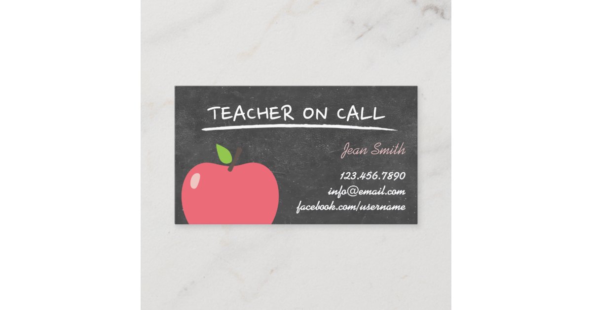 Teacher on Call Cute Apple Chalkboard Business Card | Zazzle