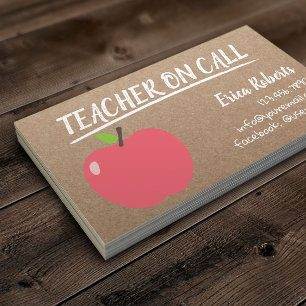 Teacher on Call Cute Apple Rustic Kraft Business Card