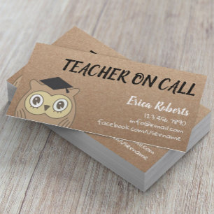 Teacher on Call Cute OWL Rustic Kraft Business Card