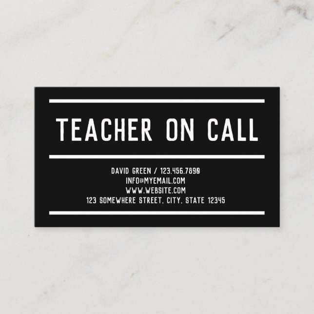 Teacher On Call Tutor Black Business Card (Front)