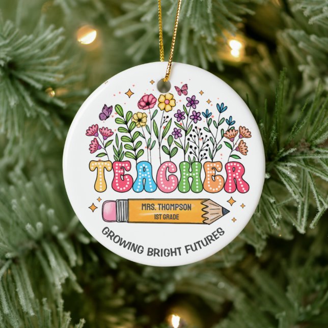 Teacher Ornament Wildflowers Personalised  Holiday (Tree)