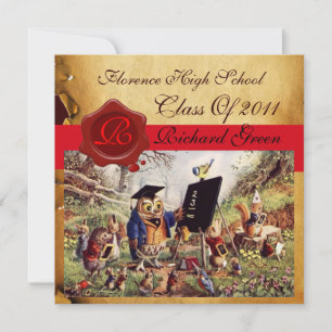 TEACHER OWL GRADUATION PARCHMENT WAX SEAL MONOGRAM INVITATION