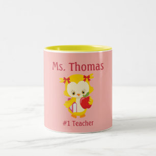 Teacher Owl Pink yellow and red Two-Tone Coffee Mug