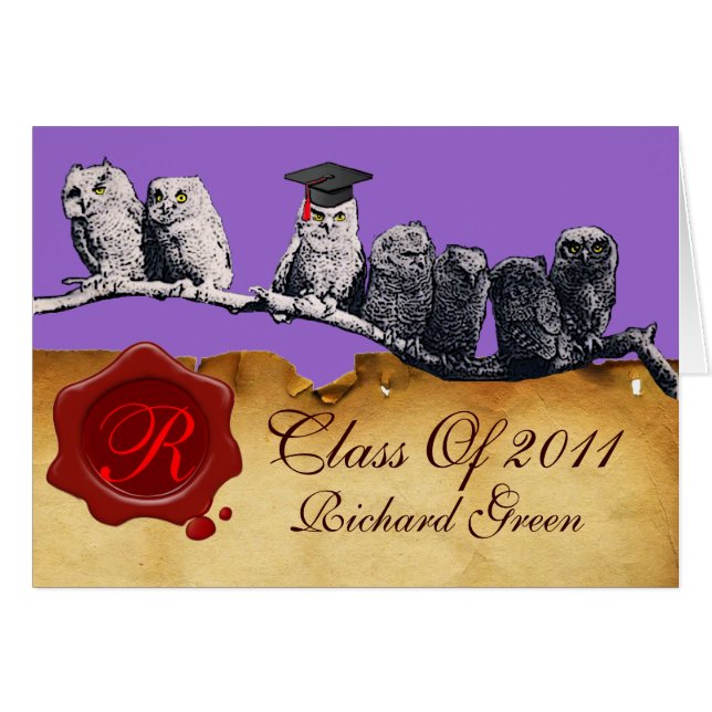 TEACHER OWLGRADUATION  PARCHMENT WAX SEAL MONOGRAM (Front Horizontal)
