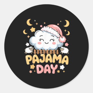 Teacher Pajama Day Shirt, Funny Cloud Sleever Scho Classic Round Sticker