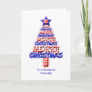 Teacher, patriotic Christmas tree Holiday Card