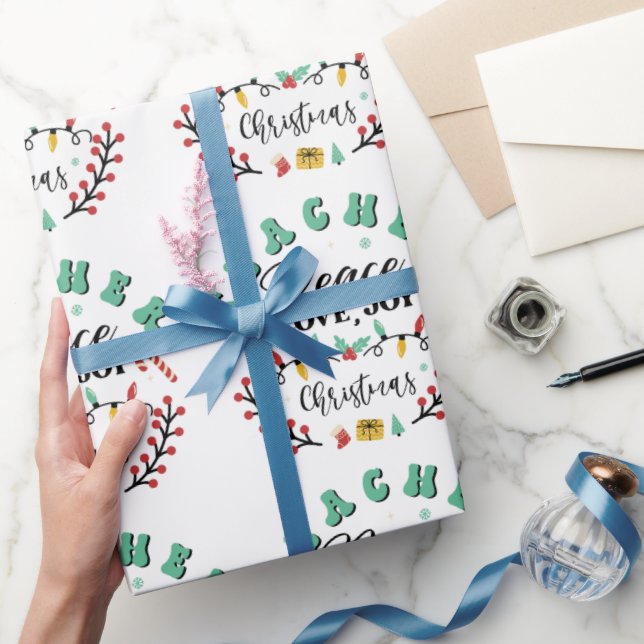 Teacher Peace Love Joy Christmas Wrapping Paper (Gifting)