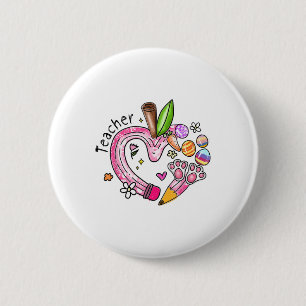 Teacher Pencil Apple Bunny Eggs Easter Day Teacher 6 Cm Round Badge