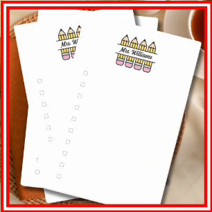 Teacher Pencil School Appreciation Checklist Post-it Notes