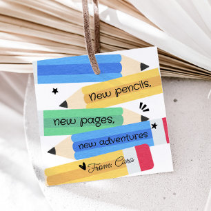 Teacher Pencil School Square Favour Tags