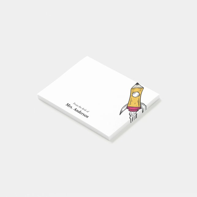 Teacher Pencil Spaceship Rocket School Post-it Notes (Angled)