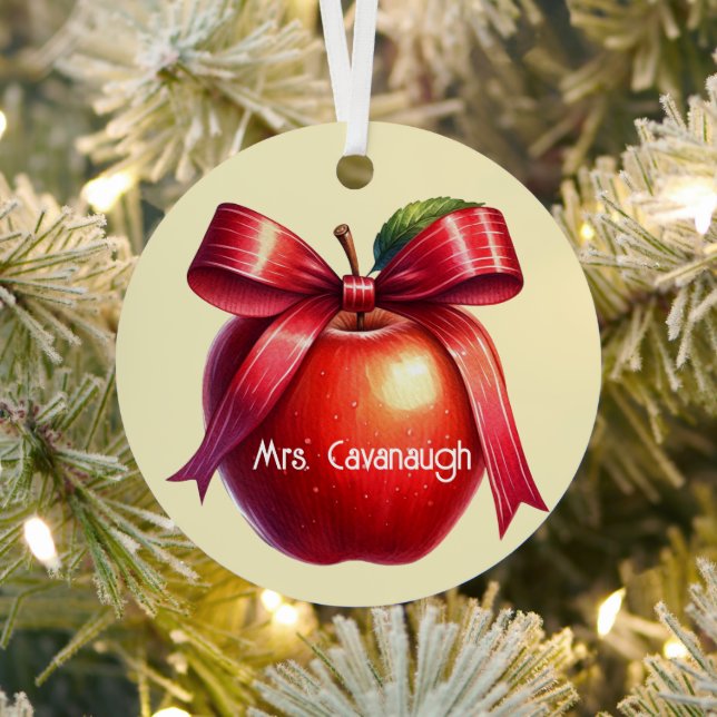 Teacher Personalised Christmas Gift Red Apple Metal Tree Decoration (Insitu)