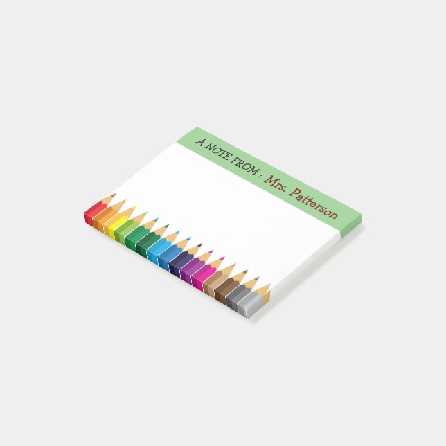 Teacher Personalised Colour Pencil Post It Notes (Angled)