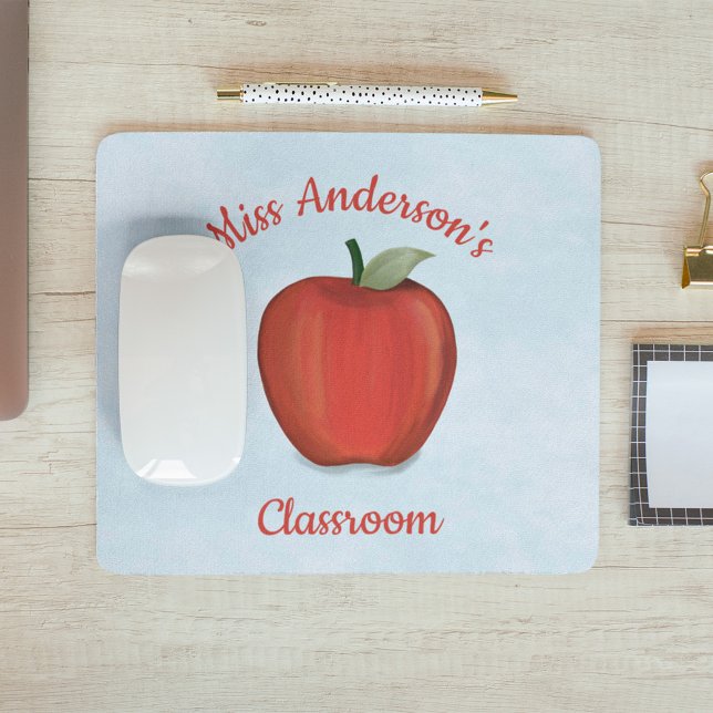 Teacher Personalised Cute Apple School Mouse Mat (Red apple teacher mousepad)