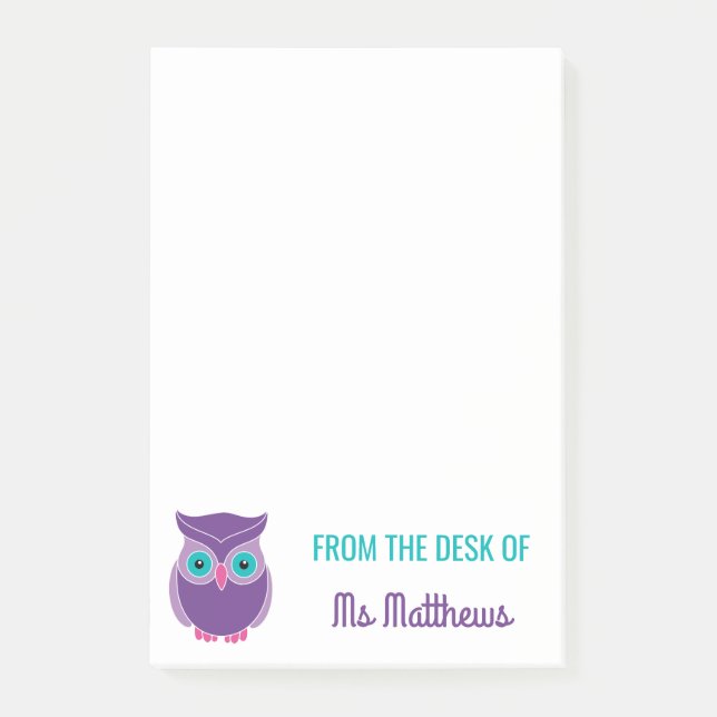 Teacher Personalised Cute Purple Owl From The Desk Post-it Notes (Front)