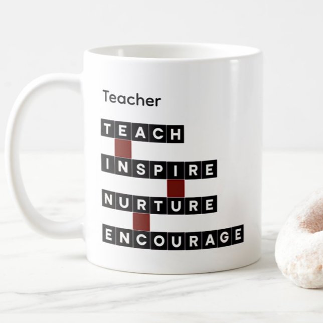 Teacher Personalised Name Values Black Tile Coffee Mug (Creator Uploaded)