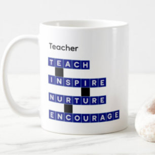Teacher Personalised Name Values Blue Tile Coffee Mug