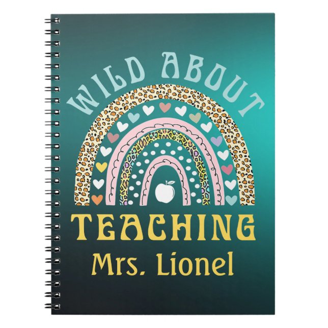 Teacher Personalised Rainbow Animal Print, hearts  Notebook (Front)