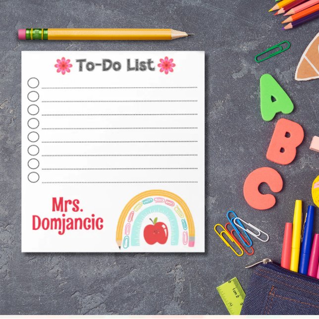 Teacher Personalised Rainbow pencil with apple Notepad (Teacher rainbow retro personalized to do list)