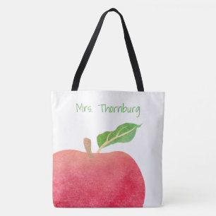 Teacher Personalised Red Watercolor Apple Teachers Tote Bag