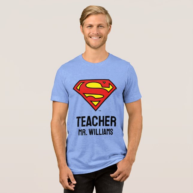 Teacher Personalised Superman Logo Tri-Blend Shirt (Front Full)