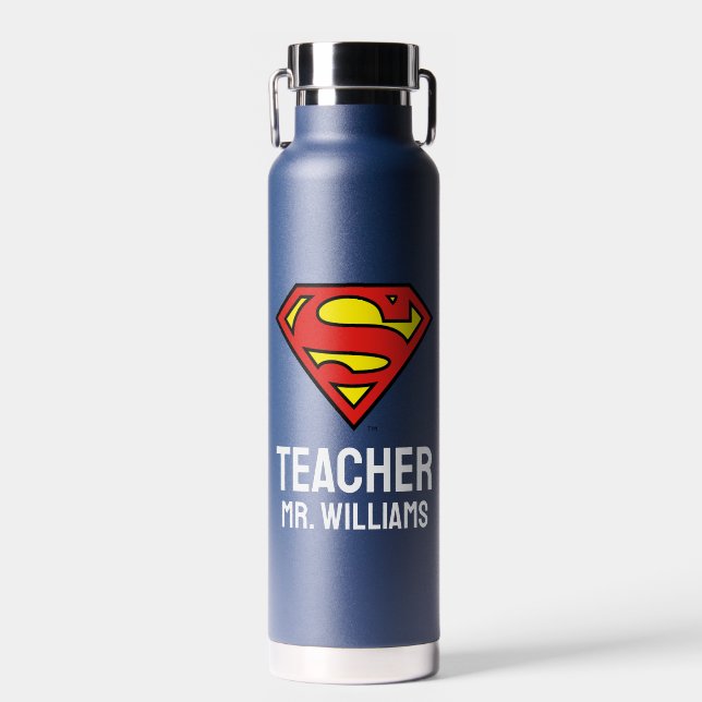 Teacher Personalised Superman Logo Water Bottle (Front)