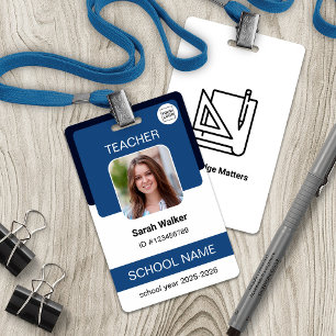 Teacher Photo ID Badge - School Staff - Navy Blue