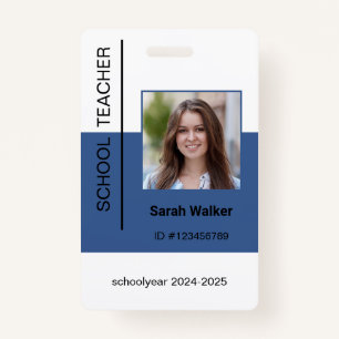 Teacher photo ID of an employee or student blue ID Badge