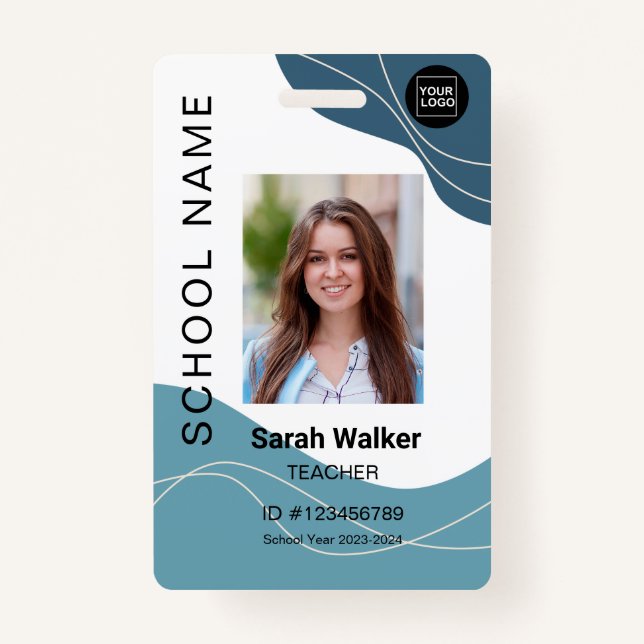 Teacher photo ID of an employee or student blue ID Badge (Front)