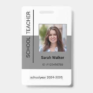 Teacher photo ID of an employee or student grey Badge