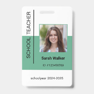 Teacher photo ID of an employee or student mint Badge