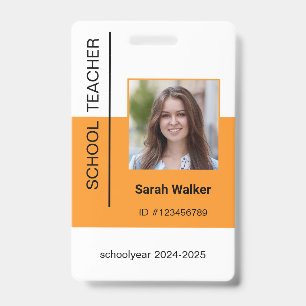 Teacher photo ID of an employee or student yellow Badge