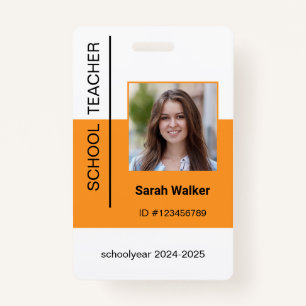 Teacher photo ID of an employee or student yellow ID Badge