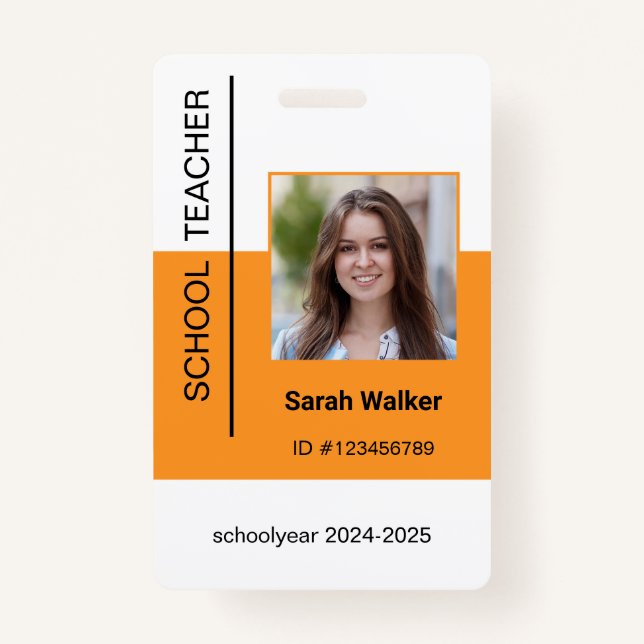 Teacher photo ID of an employee or student yellow ID Badge (Front)